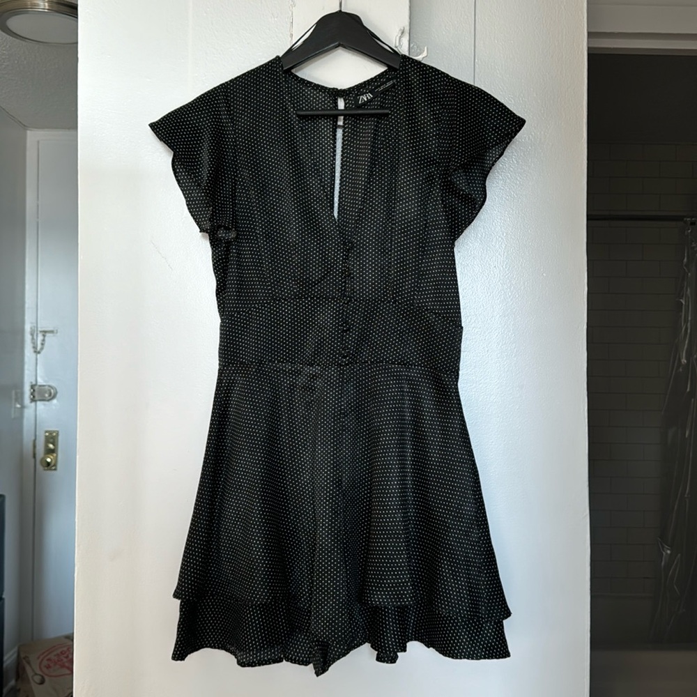 ZARA Black White RUFFLED POLKA DOT PLAYSUIT